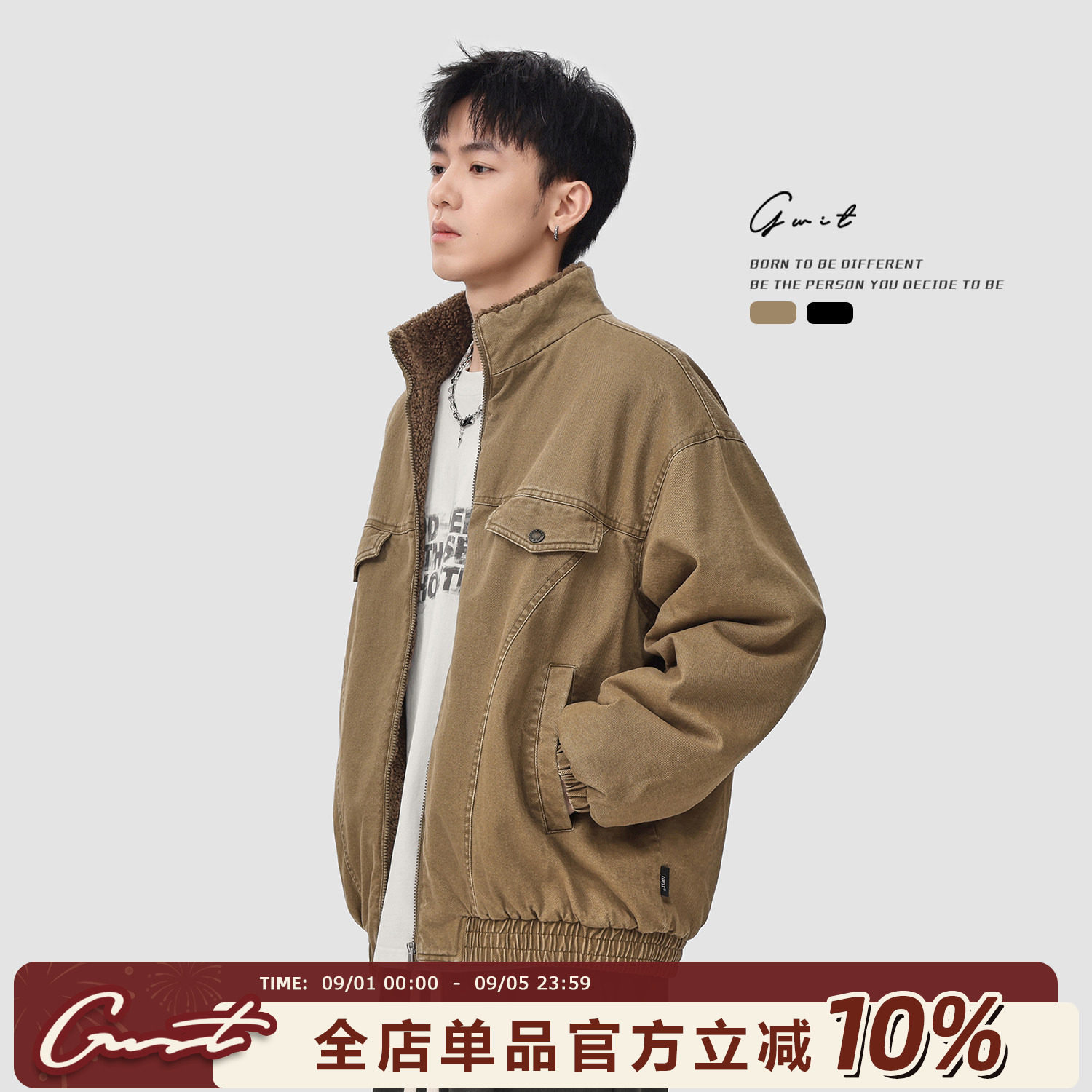 复古水洗做旧保暖羊羔毛夹克棉服图片