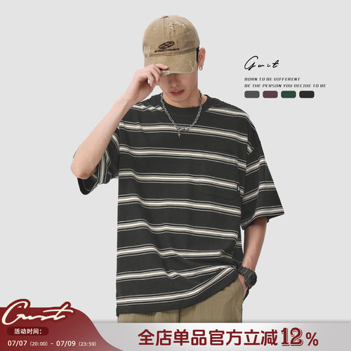 GWIT美式复古条纹夏季短袖T恤男
