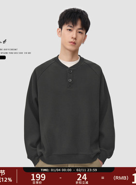 GWIT 美式复古亨利领冬季保暖套头衫加绒加厚松弛感轻熟风卫衣男