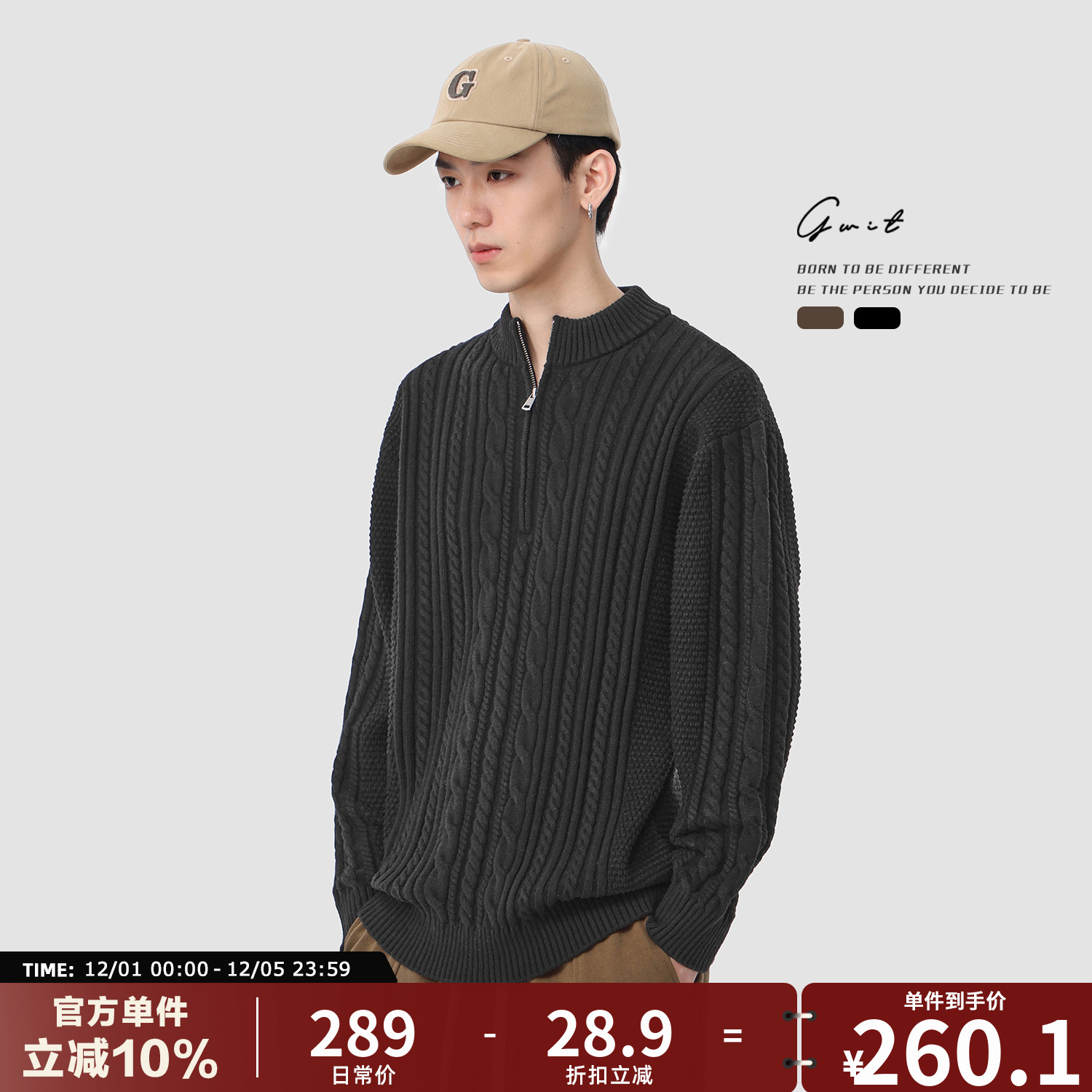 GWIT 美式复古休闲春秋美拉德上衣线衣绞花毛衣外套针织开衫男