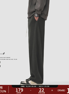 GWIT 重磅奥粒绒加厚弯刀裤冬季保暖加绒运动卫裤廓形男士休闲裤