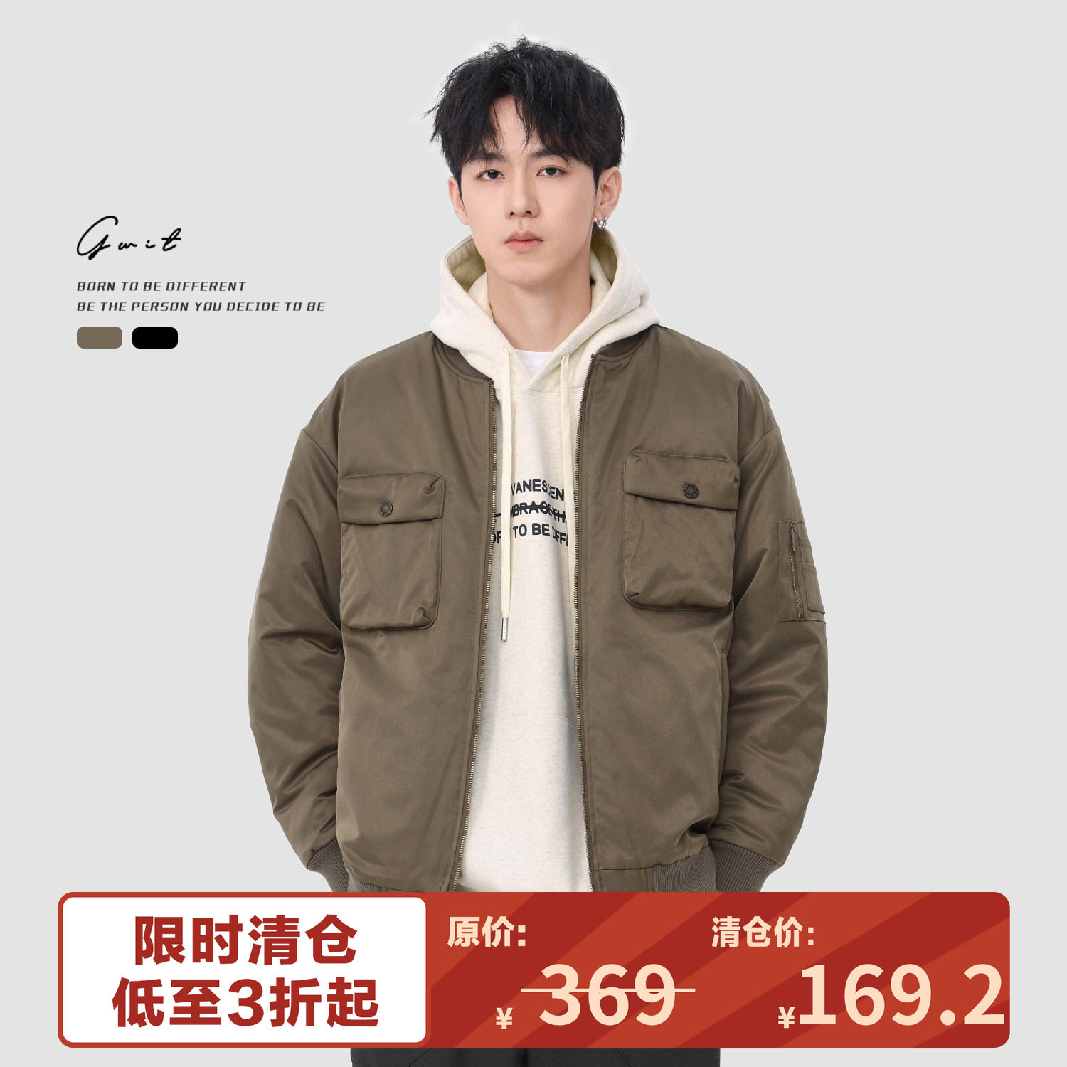 GWIT 美式复古加厚棉衣冬季飞行员夹克潮牌工装棒球服外套棉服男