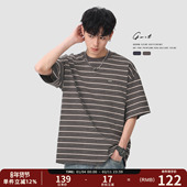 情侣潮流体恤潮牌短袖 GWIT T恤男 夏季 新款 美式 高街复古条纹半袖
