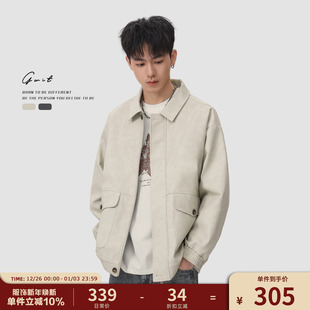 GWIT 复古做旧vintage休闲上衣春秋cleanfit皮夹克外套皮衣男 美式
