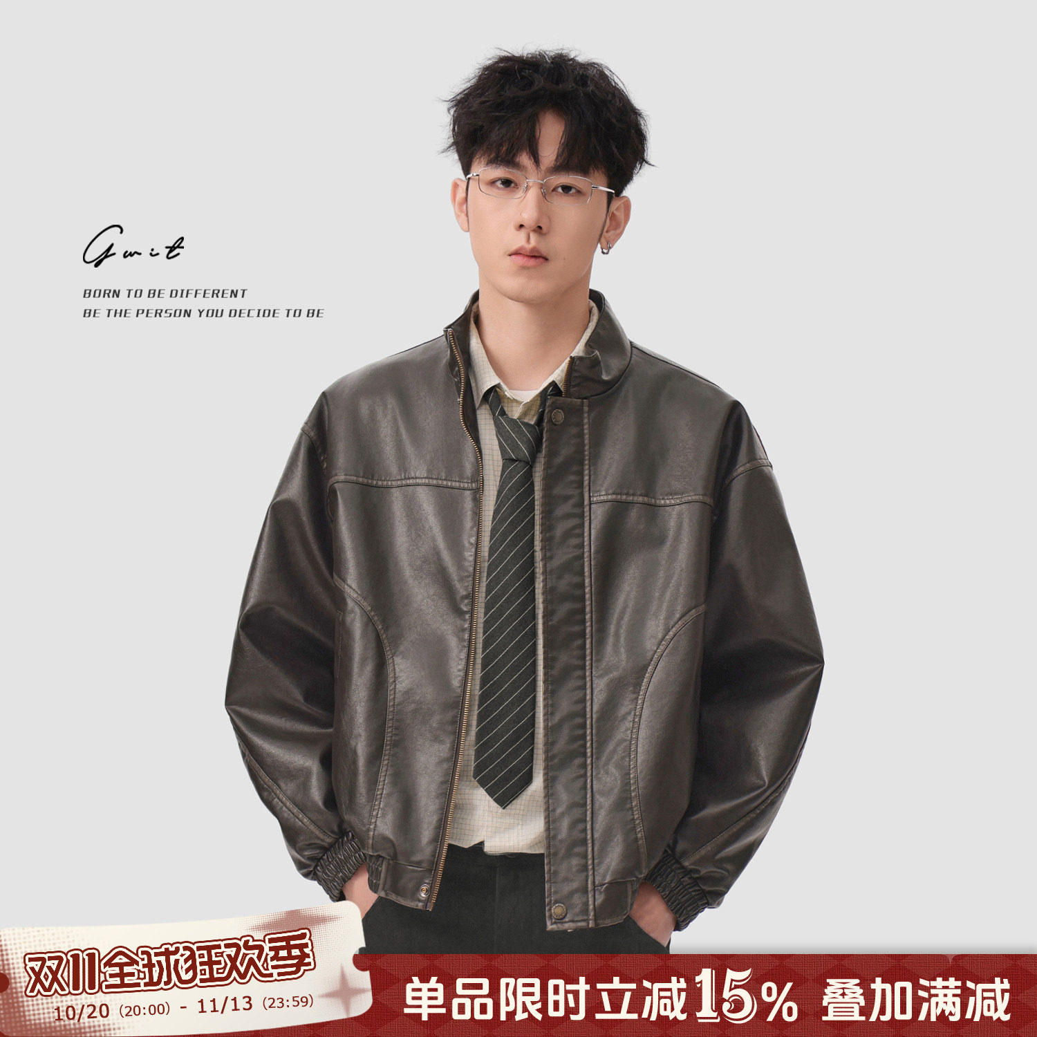 GWIT 80s美式Vintage硬汉风 重工手擦做旧pu皮夹克男轻熟外套皮衣