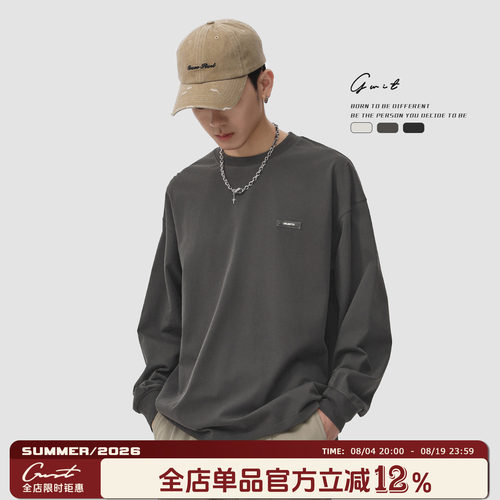 GWIT重磅打底衫纯棉纯色长袖T恤