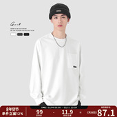 GWIT T恤男 圆领纯色长袖 美式 重磅宽松春秋纯棉内搭口袋体恤打底衫