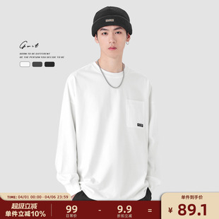 GWIT 重磅宽松春秋纯棉内搭口袋体恤打底衫 圆领纯色长袖 T恤男 美式