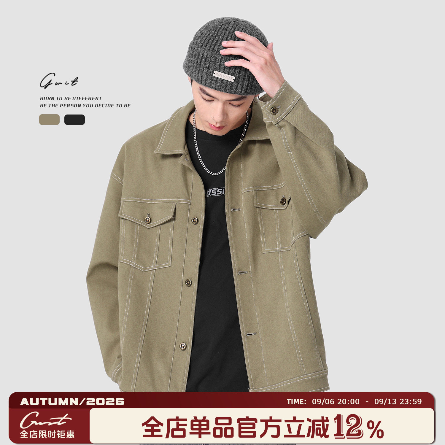 GWIT美式重磅撞色线工装夹克图片