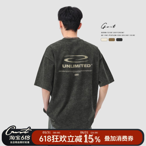 GWIT复古重磅水洗做旧短袖T恤