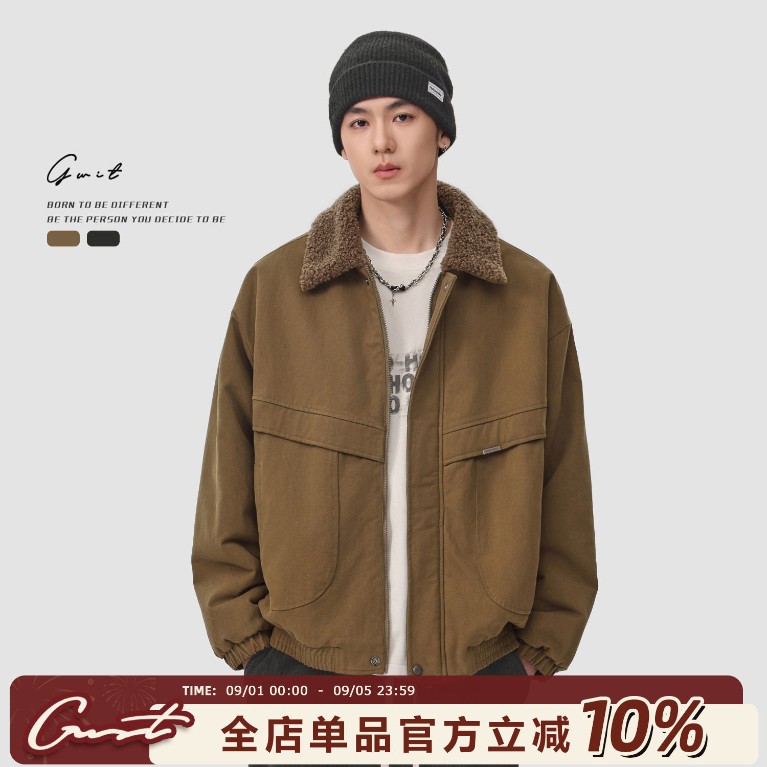 GWIT夹克棉服羊羔毛外套男图片