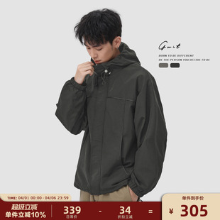 GWIT 休闲上衣外套男 软壳户外三防复古嵌条撞色运动夹克春秋短款