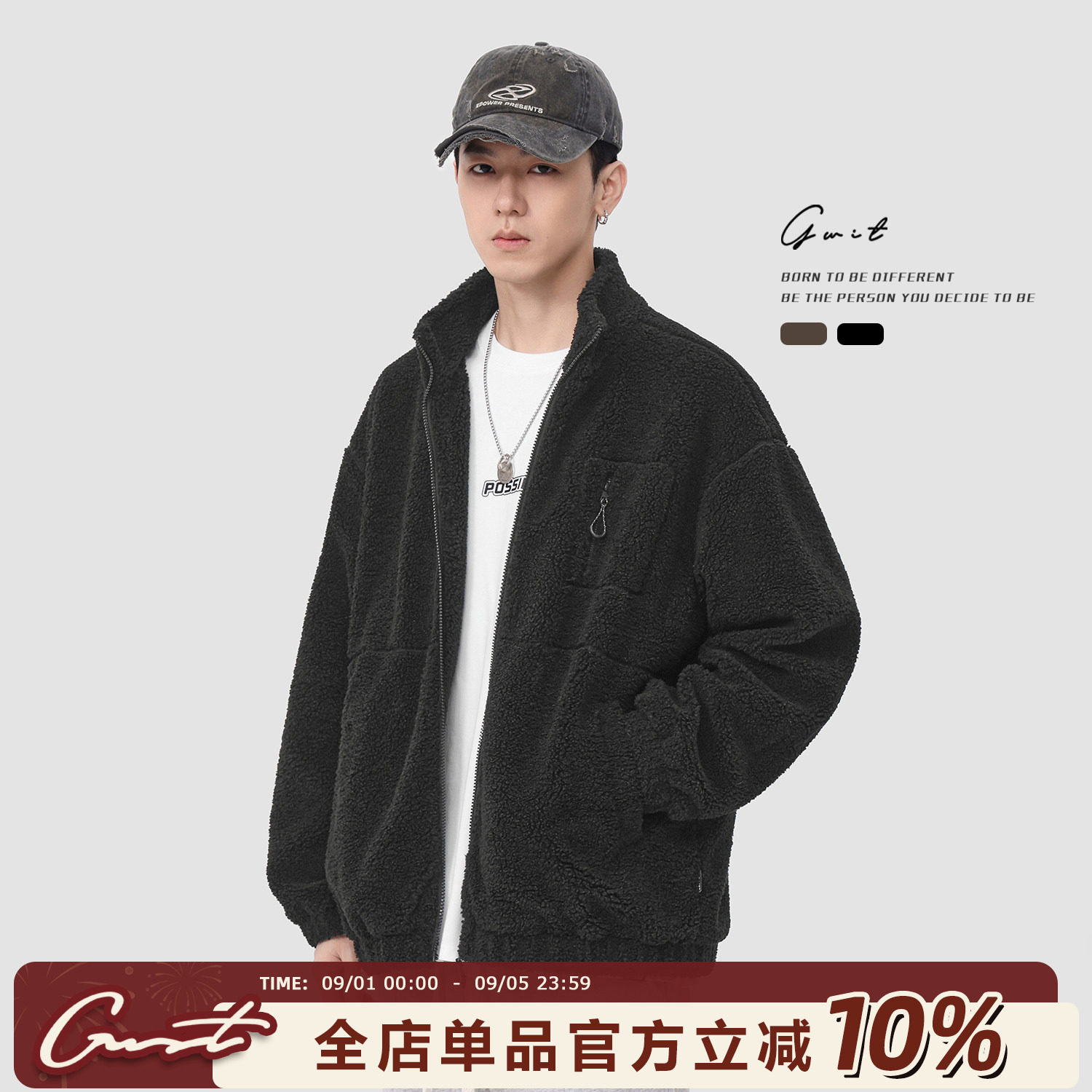 GWIT 美式复古重磅羊羔绒冬季保暖夹克棉衣加厚羊羔毛外套棉服男图片