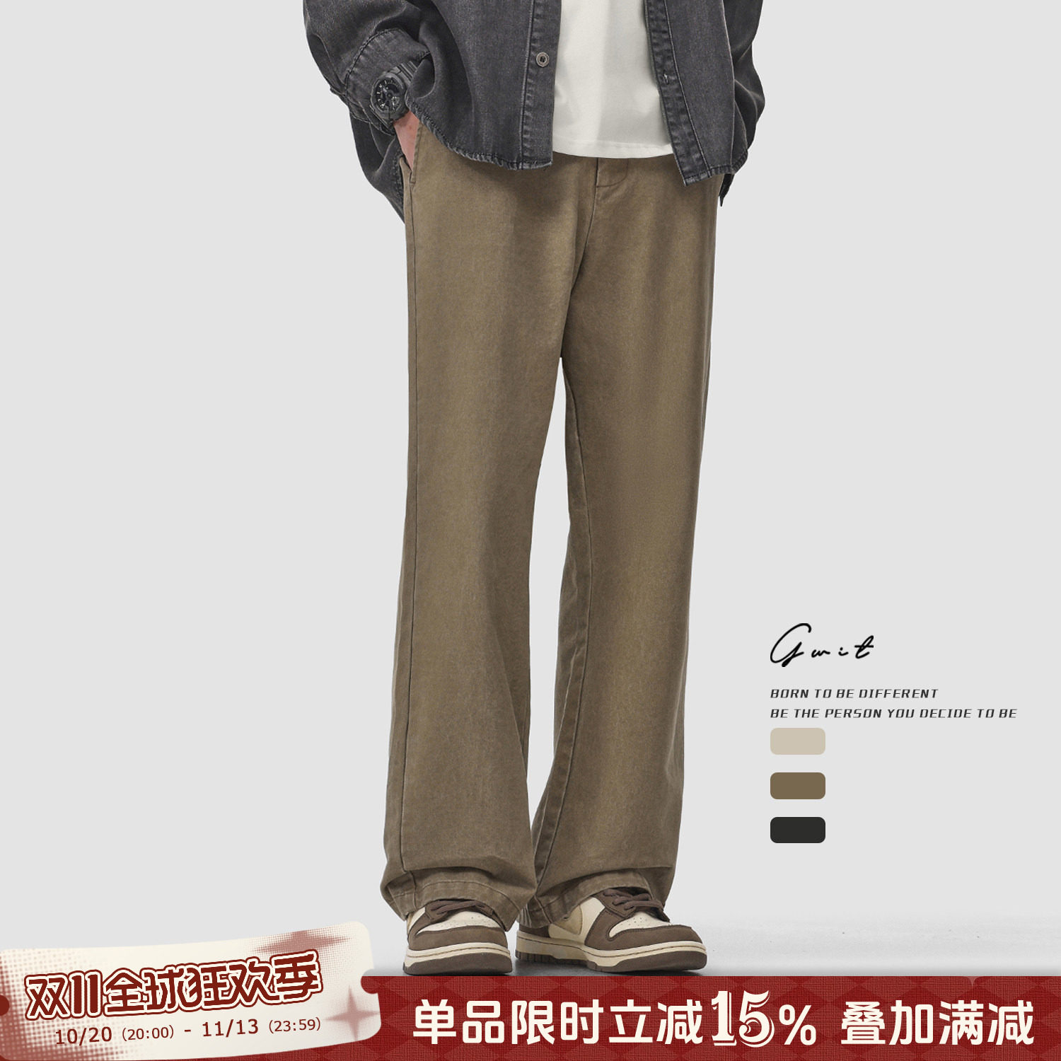 GWIT 美式重磅cargo经典款休闲裤春秋高街裤重工水洗做旧工装裤男