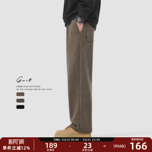 潮牌直筒保暖阔腿垂感加绒加厚休闲裤 重磅奥粒绒美式 男 冬季 GWIT