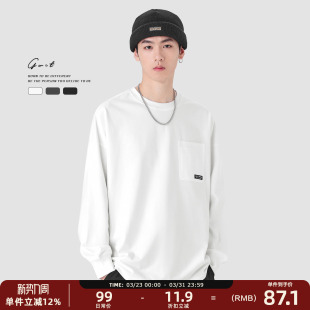 圆领纯色长袖 重磅宽松春秋纯棉内搭口袋体恤打底衫 T恤男 美式 GWIT