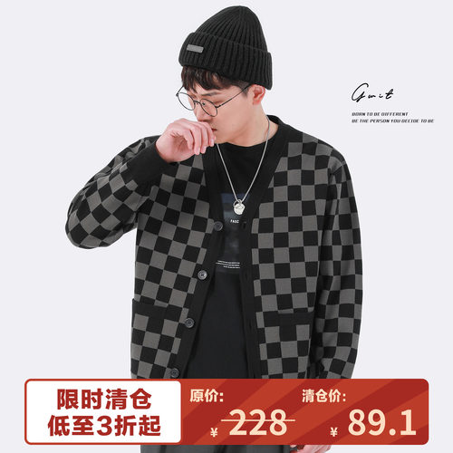 GWIT棋盘格针织开衫毛衣