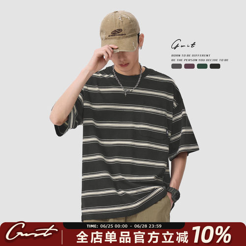 GWIT美式复古条纹夏季短袖T恤男