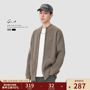 男 复古粗针休闲春秋夹克上衣外穿线衣毛衣外套针织开衫 GWIT 美式