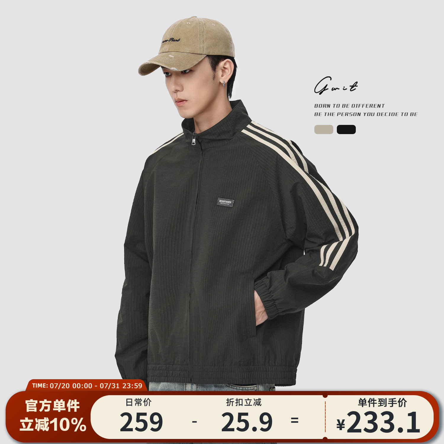 GWIT美式潮牌撞色立领夹克