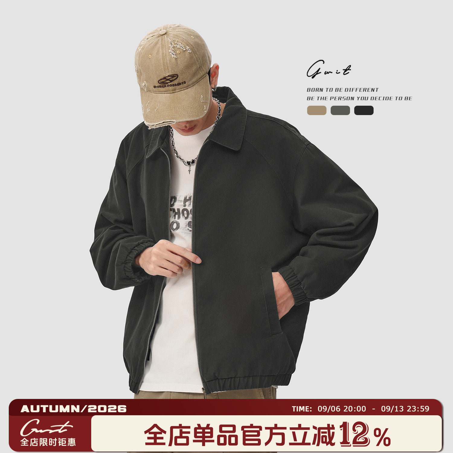 GWIT翻领工装外套男休闲夹克图片