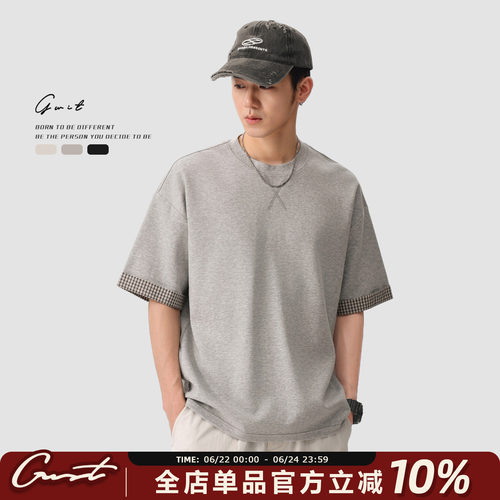 GWIT格子拼接潮牌廓形短袖T恤