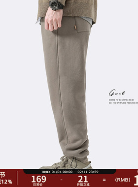 GWIT 400g重磅美粒绒 冬季新款宽松休闲加绒加厚束脚运动卫裤男