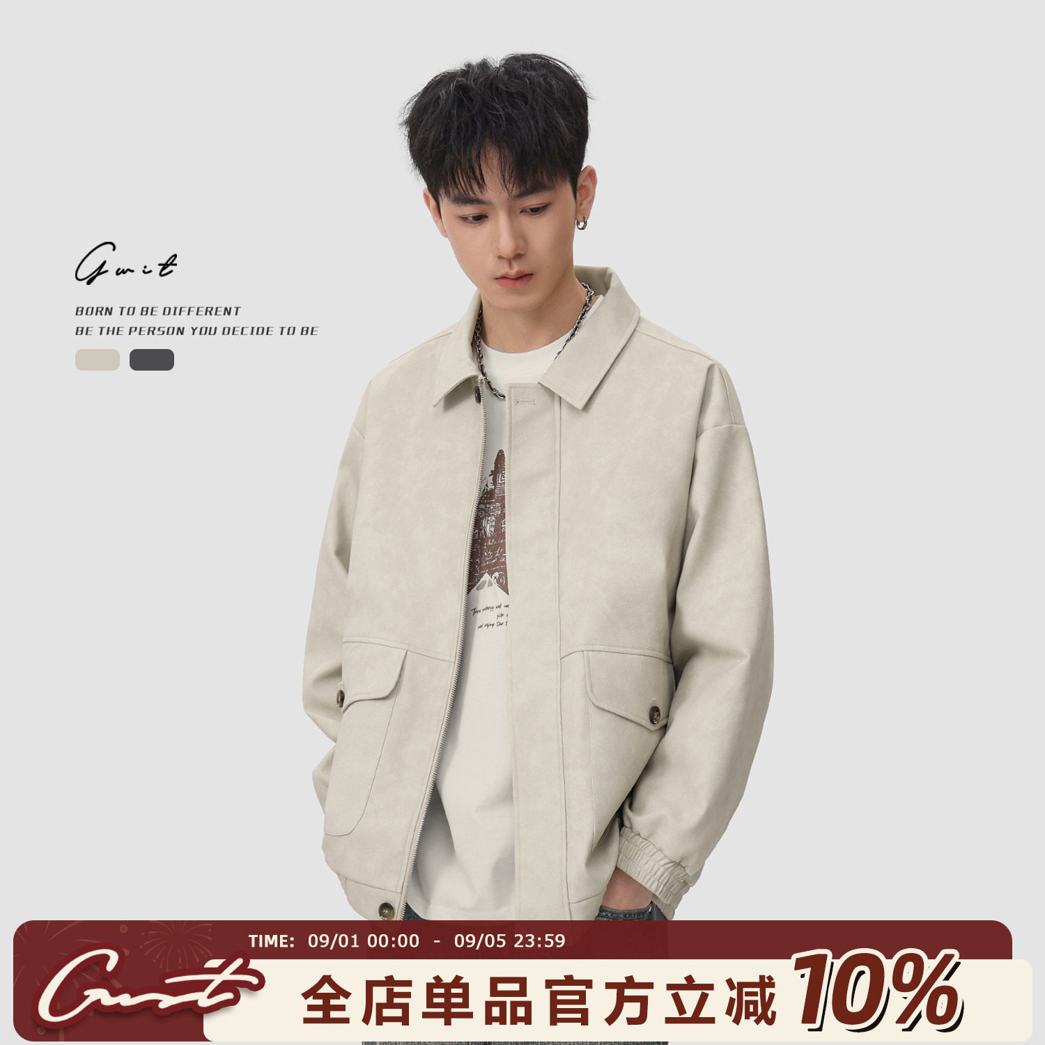 GWIT美式cleanfit复古做旧皮衣图片