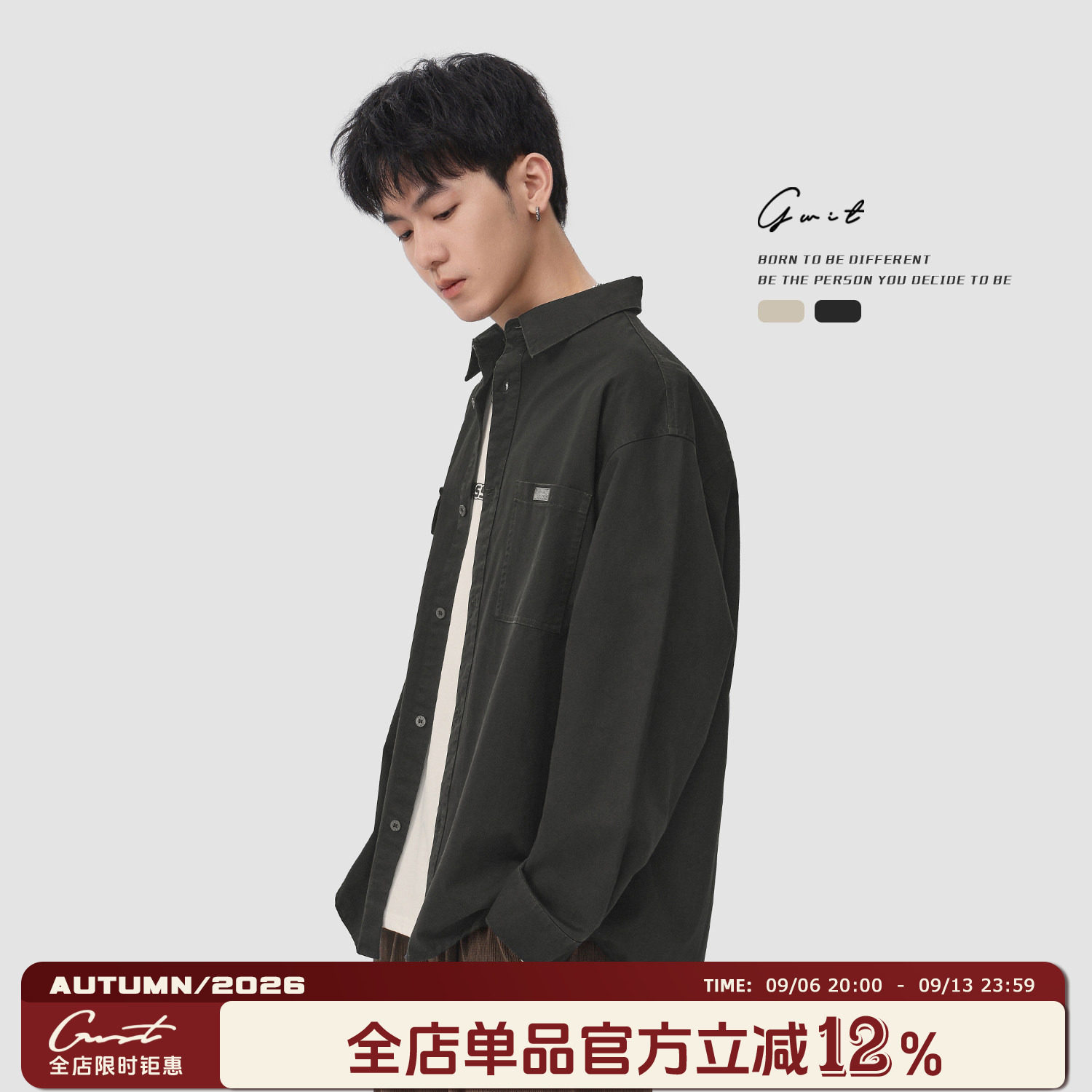 GWIT重磅水洗做旧工装衬衫图片