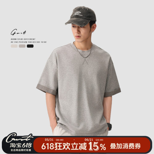 GWIT格子拼接潮牌廓形短袖T恤