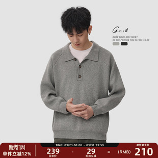 秋冬松弛感上衣针织衫 复古慵懒风线衣打底衫 翻领毛衣男 美式 GWIT