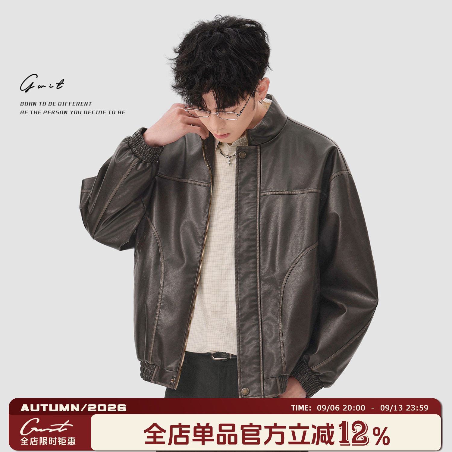 GWIT 80s美式Vintage硬汉风 重工手擦做旧pu皮夹克男轻熟外套皮衣