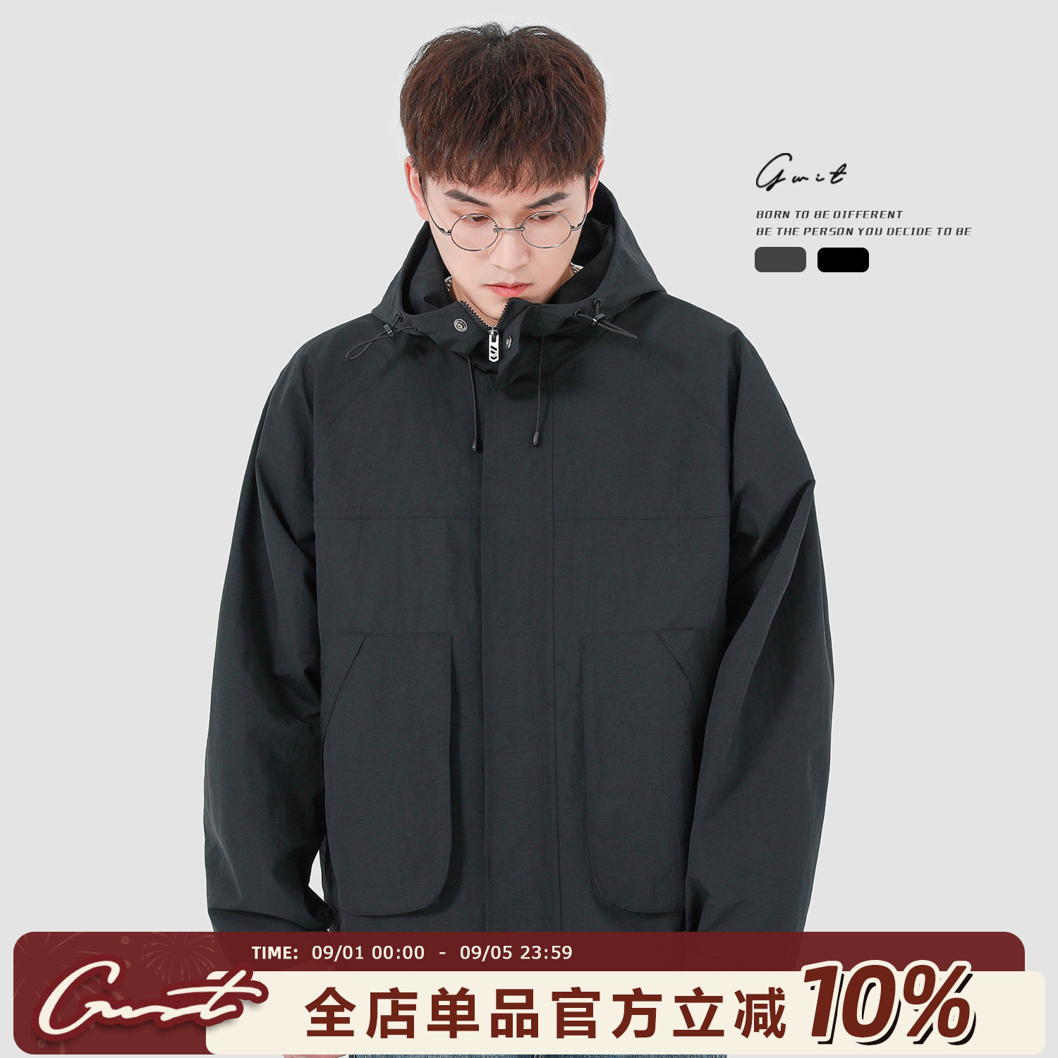 GWIT春秋冲锋衣连帽防风夹克图片