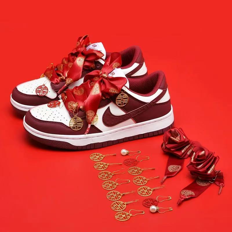 AJ婚鞋正品红色新娘鞋结婚女鞋dunk酒红情侣订婚舒适平底鞋aj1男