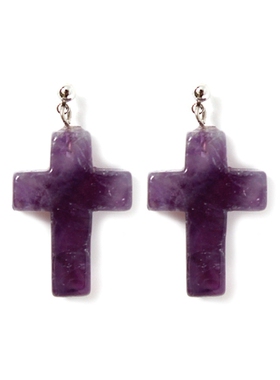 新款BUBBLES天然水晶十字架幸运石粉紫晶绿松石925银耳钉耳夹