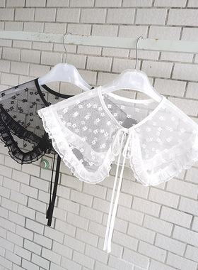 假领2-春夏新款MJ提花可爱小花朵木耳边柔软大版系带装饰领子