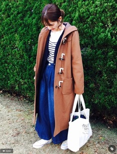 MJ学院风牛角扣带帽毛呢大衣长款 特价 秋冬新款 款 外套 经典