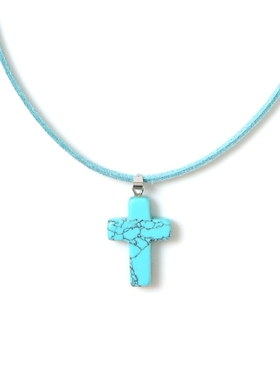 新款BUBBLES天然水晶十字架粉晶紫晶绿松石颈链项链CHOKER