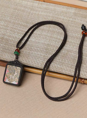 西藏特色复古佛牌吊坠扎基拉姆守护神唐卡项坠檀木民族项链男女