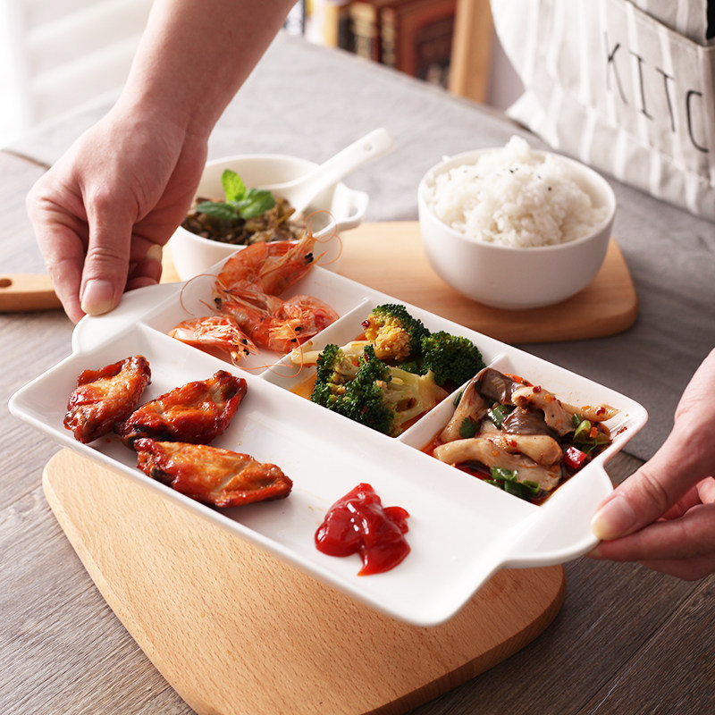 创意陶瓷分格盘饭盘加热快餐盘家用早餐月子餐具套装水果点心盘子,餐饮具,盘,淘宝优惠券,粉丝福利购,淘宝优惠卷