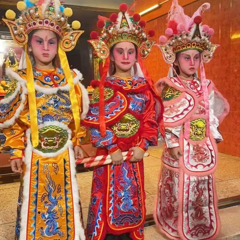 潮汕儿童白粉白蓝正龙英歌舞服装图片