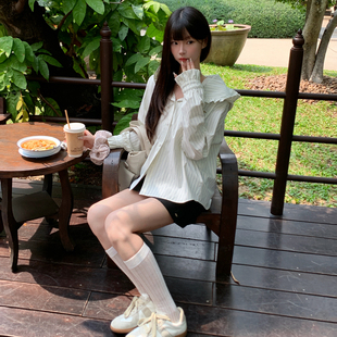 ANA宝藏珍妮 26春夏韩系木耳边带帽休闲宽松长袖衬衫外套上衣女生