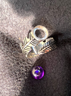 不是银的戒托 8.5mm圆形开头羽毛戒指托未镶嵌蜜蜡松石空托 男女