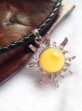 diy时尚风蜜蜡琥珀圆形银吊坠