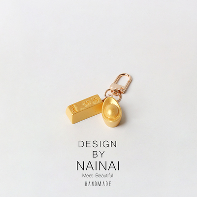 创意设计金条黄金钥匙扣挂件简约背包包汽车书包男女发财红中挂饰