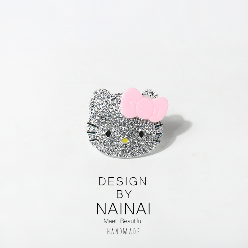 时尚银色细闪Kitty猫抓夹发圈发夹后脑勺盘发抓夹百搭夹子发饰品