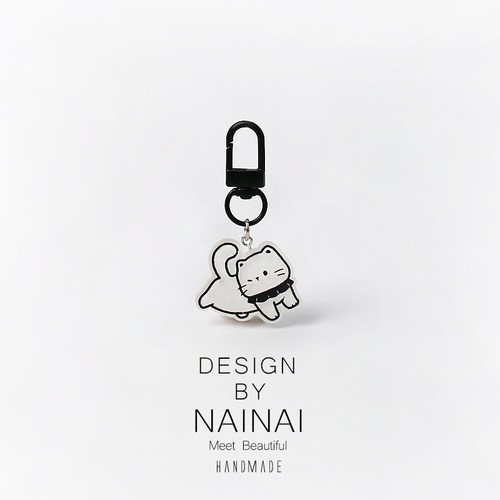 萌萌黑色系猫咪简笔画钥匙扣可爱背包包挂件甜美百搭挂饰摆件配饰