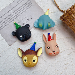 可爱彩绘马戏团动物发夹戴帽子小鹿小兔小熊奇怪造型边夹搞怪发饰