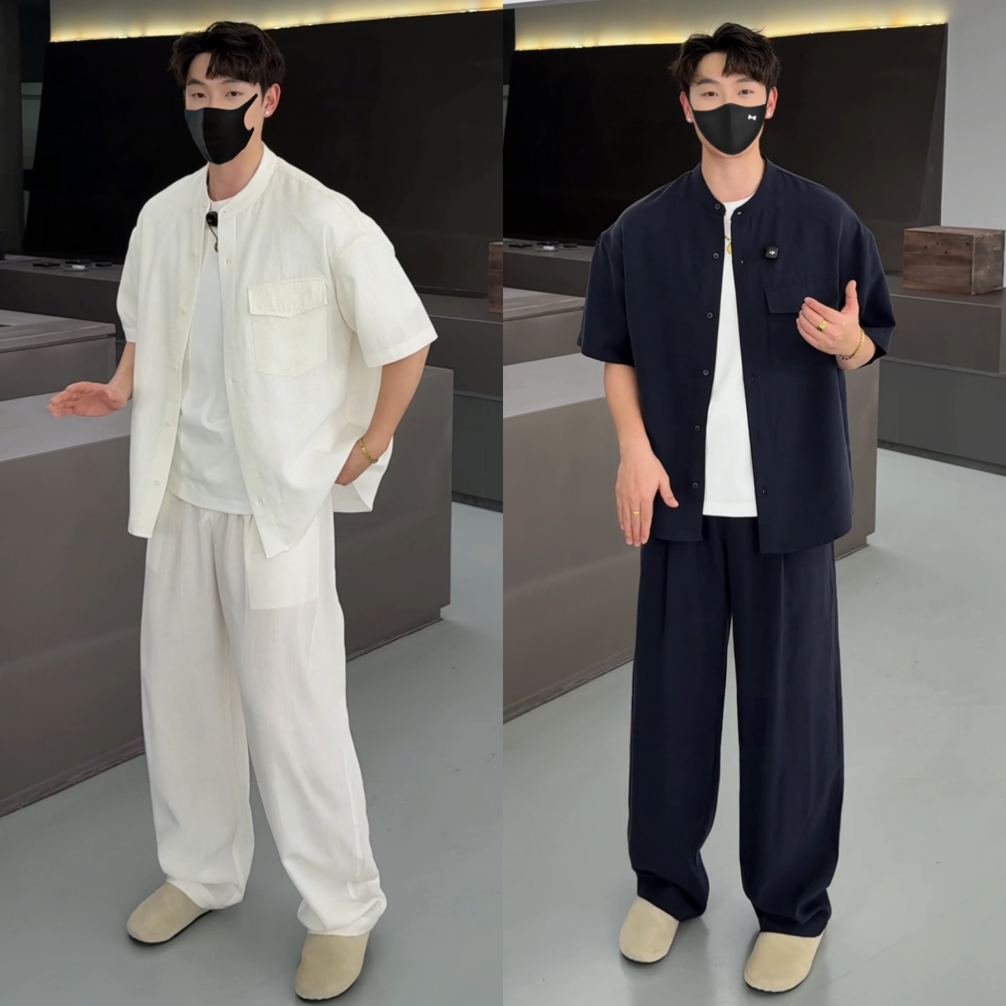 夏季老钱风男士轻薄透气两件套