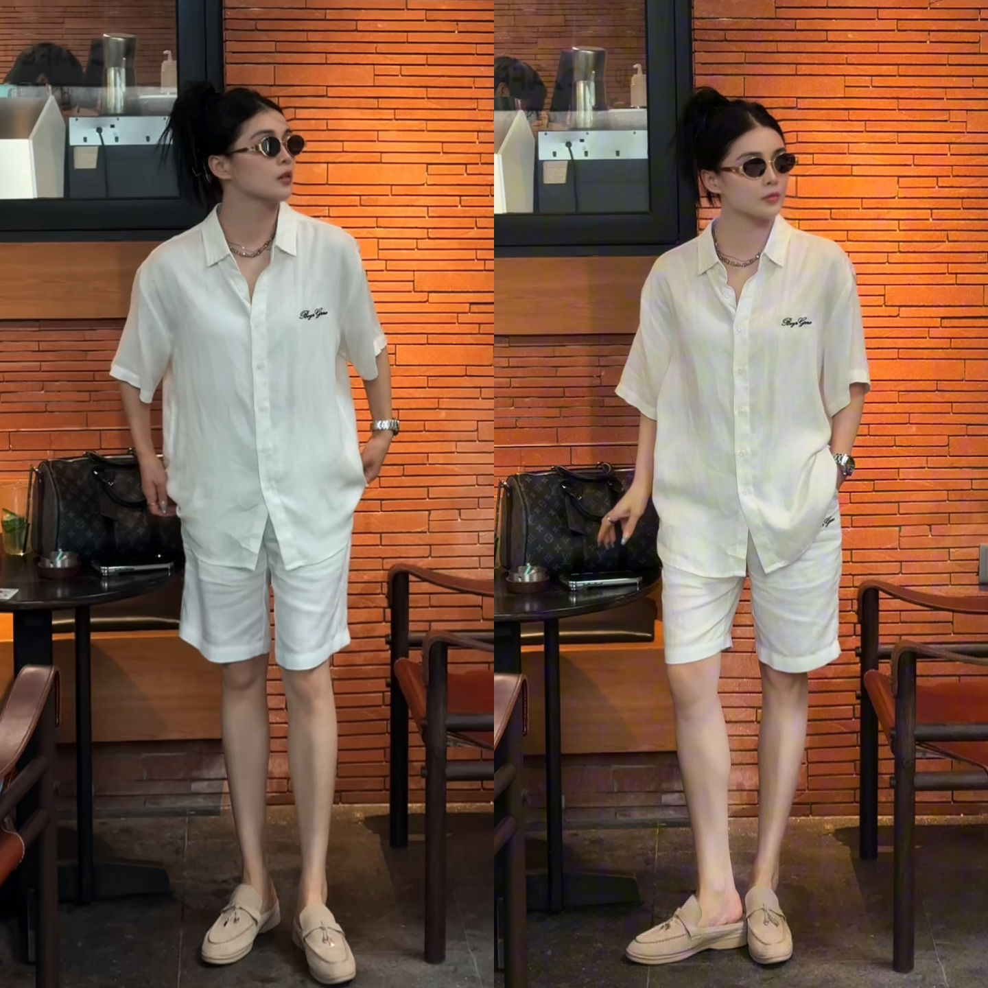夏季老钱风男士短袖短裤套装